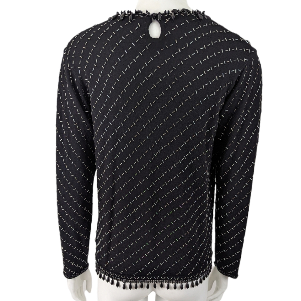 Vintage 90s Beaded Blouse Top Valerie Stevens Evening Black Women's Small - Picture 6 of 11